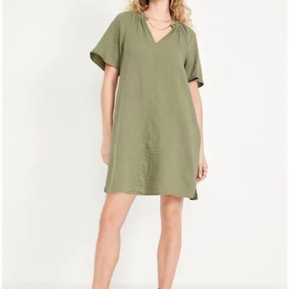 Split-neck Mini Swing Dress 100% Cotton
